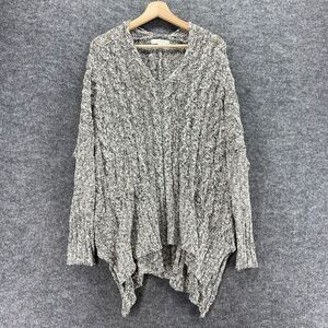 Onetheland Sweater Pullover Women M Medium Gray Knit V-Neck Long Sleeve Casual